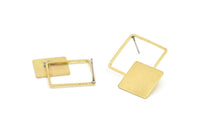 Brass Square Earring, 4 Raw Brass Square Earring Posts, Pendants, Findings (36x26x1.7mm) E329