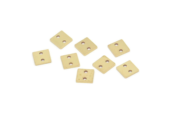 Brass Square Charm, 50 Raw Brass Square Shaped Charms With 2 Holes, Connectors, Findings (6x0.80mm) A5894