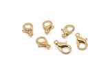 Gold Parrot Clasp, 24 Gold Tone Brass Lobster Claw Clasps (12x7mm) L007