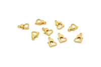 Gold Heart Clasp, 24 Matte Gold Tone Brass Heart Lobster Clasps, Findings (10x7mm) A1026