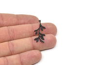 Siyah Yaprak Charm, 1 Döngülü 10 Oksitlenmiş Siyah Pirinç Yaprak Charm, Charm Küpeler (36x13x0,80 mm) SMP1234 A2971