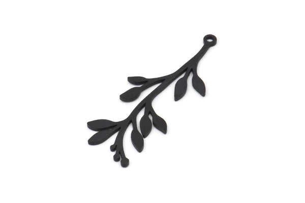 Siyah Yaprak Charm, 1 Döngülü 10 Oksitlenmiş Siyah Pirinç Yaprak Charm, Charm Küpeler (36x13x0,80 mm) SMP1234 A2971