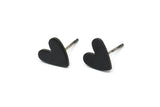 Siyah Kalp Küpe, 6 Dokulu Oksitlenmiş Siyah Pirinç Kalp Küpe (8x1mm) M02169 A2554 Q0189