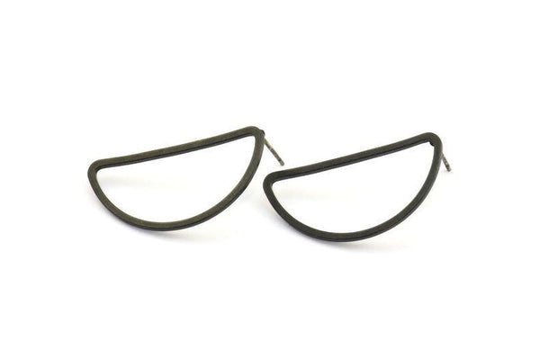 Black Asymmetric Earring, 4 Oxidized Black Brass Asymmetric Half Moon Earring Posts, Pendants, Findings (30x15x1.2mm) E343 S750