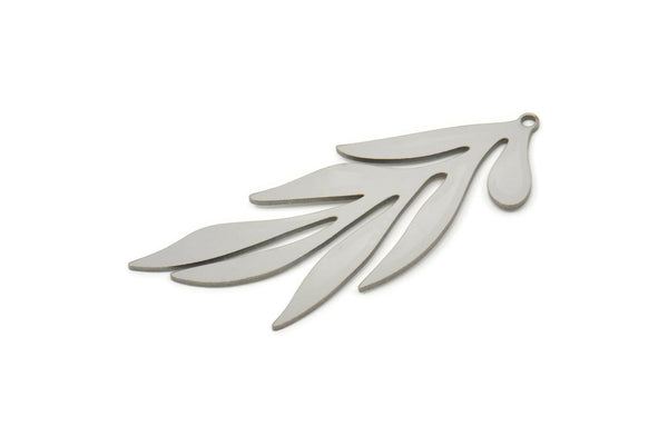 Steel Branch Charm, Stainless Steel Leaf Charms With 1 Loop, Charm Pendants (48x18.5x0.80mm) SMP2383