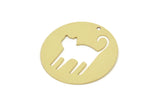 Brass Round Charm, Raw Brass Cat Charms With 1 Hole, Findings (30x0.60mm) SMP2384