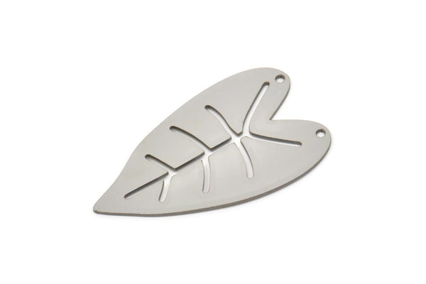 Steel Leaf Charm, Stainless Steel Leaf Charms With 2 Holes, Findings (41x24x0.80mm) SMP2385