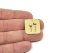 Brass Rectangle Charm, Raw Brass Branch Patterned Rectangle Shaped Charms With 1 Hole, Findings (25x22x0.60mm) SMP2402