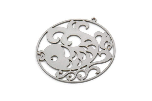 Steel Fish Charm, Stainless Steel Fish Charms With 1 Loop, Findings (36.5x34.5x0.80mm) SMP2037