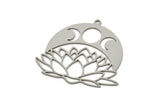 Steel Lotus Charm, Stainless Steel Lotus Flower And Crescent Moon Shaped Charms With 1 Loop, Findings (34x37x0.80mm) SMP2038