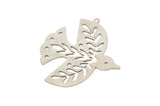 Silver Bird Charm, 4 Antique Silver Plated Brass Bird Shaped Charms With 1 Loop, Leaf Charms (37x35x0.60mm) SMP0071 A3942