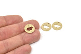 Brass Round Charm, Raw Brass Sheep Patterned Round Shaped Charms With 1 Hole, Findings (15x1.20mm) A2665