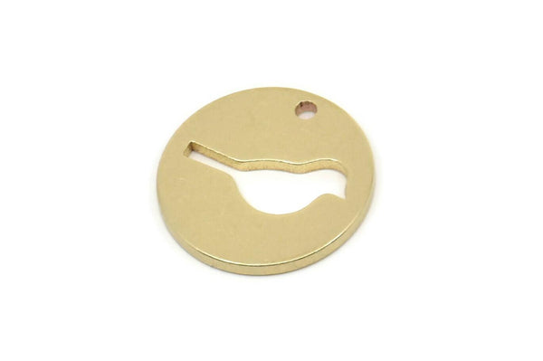 Brass Round Charm, Raw Brass Bird Patterned Round Shaped Charms With 1 Hole, Findings (15x1.20mm) A5922