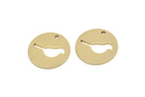Brass Round Charm, Raw Brass Bird Patterned Round Shaped Charms With 1 Hole, Findings (15x1.20mm) A5922