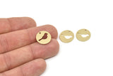 Brass Round Charm, Raw Brass Bird Patterned Round Shaped Charms With 1 Hole, Findings (15x1.20mm) A5922