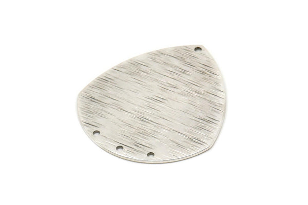 Silver Badge Charm, 2 Antique Silver Plated Brass Textured Badge Connectors With 4 Holes, Pendants, Earrings (36x33x0.80mm) D0735