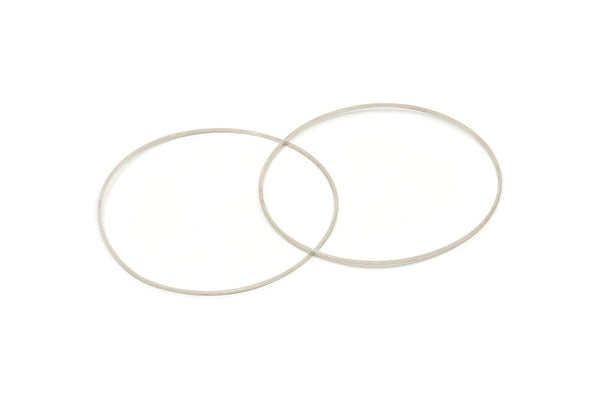 70mm Circle Connectors - 6 Antique Silver Plated Brass Circle Connectors (70x1x1mm) Bs 1103