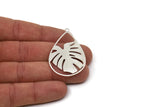 Silver Drop Charm, 4 Antique Silver Plated Brass Monstera Charms With 1 Loop, Findings (47x30x0.30mm) D1683
