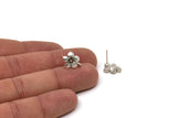 Silver Flower Earring, 4 Antique Silver Plated Brass Flower Stud Earrings With 1 Loop (13x11mm) N2295