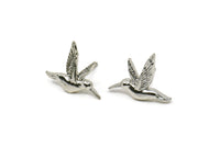 Silver Bird Earring, 4 Silver Tone Bird Stud Earrings (15x13mm) N1001