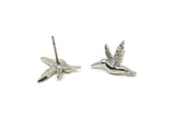 Silver Bird Earring, 4 Silver Tone Bird Stud Earrings (15x13mm) N1001