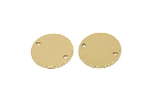 Pirinç Yuvarlak Charm, 2 Delikli Ham Pirinç Yuvarlak Charmlar, Damgalama Etiketleri, Konnektörler (14x1mm) A5479