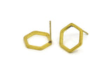 Brass Hexagon Earring, 12 Raw Brass Hexagon Stud Earrings (12x1.5mm) D1543