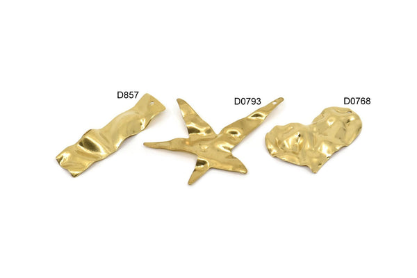 Brass Charm, Raw Brass Mixed Charms, Brass Wavy Charms, Irregular Charms, Findings D0768-D0793-D857