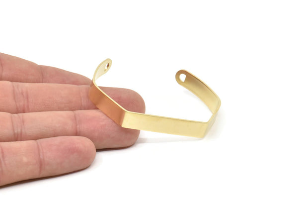 140mm Brass Cuff - 2 Raw Brass Cuff Bracelet Blank Bangles With 2 Holes  (140x8x1mm) BRC246