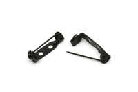 Siyah Broş İğnesi, 12 Oksitlenmiş Siyah Pirinç Broş İğnesi Arka Taban Güvenlik İğnesi, 2 Delikli (21 mm) A0421 Q0480