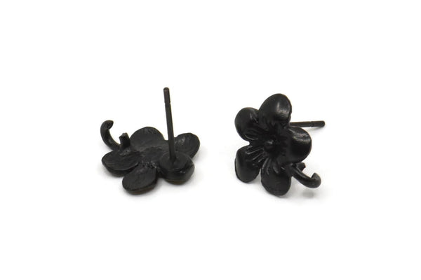 Siyah Çiçek Küpe, 1 Döngülü 4 Oksitlenmiş Siyah Pirinç Çiçek Küpe (13x11 mm) N2295