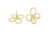 Earring Studs, 6 Raw Brass - Flower Earrings - Brass Earrings - Earrings (20x18x0.80mm) A6002
