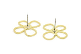 Earring Studs, 6 Raw Brass - Flower Earrings - Brass Earrings - Earrings (20x18x0.80mm) A6002