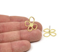 Earring Studs, 6 Raw Brass - Flower Earrings - Brass Earrings - Earrings (20x18x0.80mm) A6002