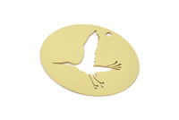 Brass Oval Charm, Raw Brass Crane Patterned Oval Shaped Charms With 1 Hole, Bird Charms, Findings (23.5x30x0.60mm) SMP2370