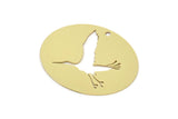 Brass Oval Charm, Raw Brass Crane Patterned Oval Shaped Charms With 1 Hole, Bird Charms, Findings (23.5x30x0.60mm) SMP2370