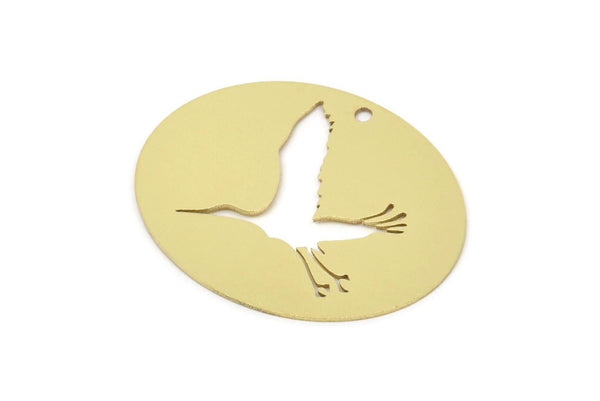 Brass Oval Charm, Raw Brass Crane Patterned Oval Shaped Charms With 1 Hole, Bird Charms, Findings (23.5x30x0.60mm) SMP2370