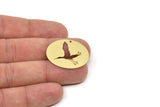 Brass Oval Charm, Raw Brass Crane Patterned Oval Shaped Charms With 1 Hole, Bird Charms, Findings (23.5x30x0.60mm) SMP2370