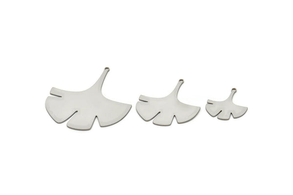 Steel Leaf Charm, Stainless Steel Gingko Leaf Charms With 1 Loop, Blanks, Findings (20/30/40x0.80mm) SMP2412