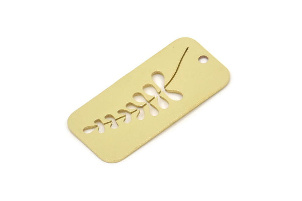 Brass Rectangle Charm, Raw Brass Branch Patterned Rectangle Shaped Charms With 1 Hole, Findings (25x12x0.60mm) SMP2374