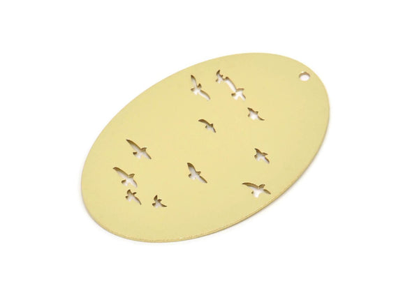 Pirinç Oval Charm, 1 Delikli Ham Pirinç Kuş Desenli Oval Şekilli Charmlar, Bulgular (40x28x0,60 mm) SMP2378