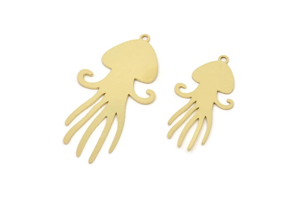 Brass Jellyfish Charm, Raw Brass Jellyfish Charms With 1 Loop, Blanks, Findings (30/40x0.60mm) SMP2419
