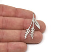 Steel Leaf Charm, Stainless Steel Branch Charms With 1 Loop, Charm Pendants (43x18x0.80mm) SMP2433