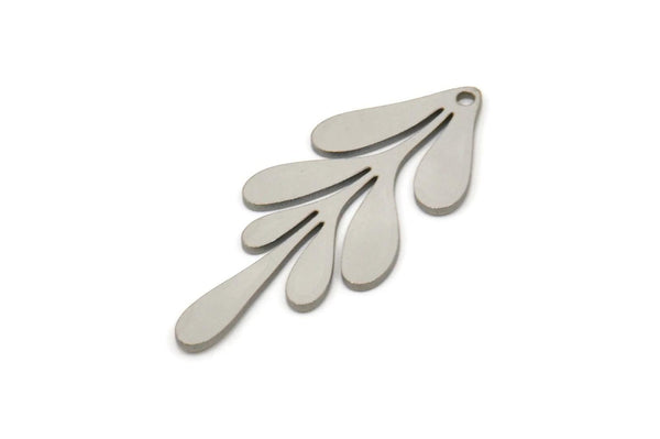 Steel Leaf Charm, Stainless Steel Branch Charms With 1 Loop, Charm Pendants (30x13x0.80mm) SMP2443 Y278