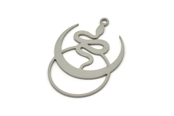Steel Moon Charm, Stainless Steel Crescent Moon And Snake Shaped Charms With 1 Loop (30x21x0.80mm) SMP2446