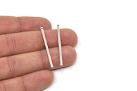 Silver Tiny Bar, 12 Silver Tone Bar Charms With 1 Hole (40x2x0.80mm) A0862