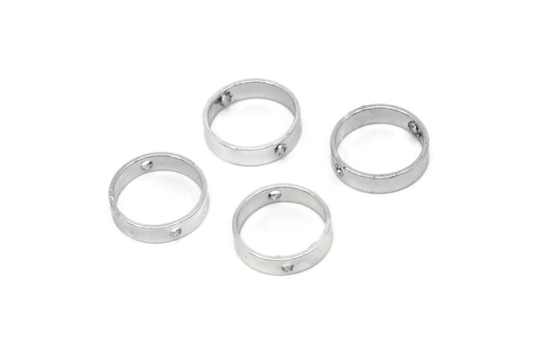 10mm Circle Connector, 24 Silver Tone Circle Ring Connector With 2 Holes, Findings (10x2.5mm) BS 2202