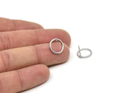 Silver Circle Earring, 4 Silver Tone Circle Stud Earrings (12mm) N0442 A1132 Q0219
