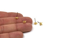Gold Starfish Earring, 12 Gold Plated Brass Starfish Stud Earrings (7mm) N1176