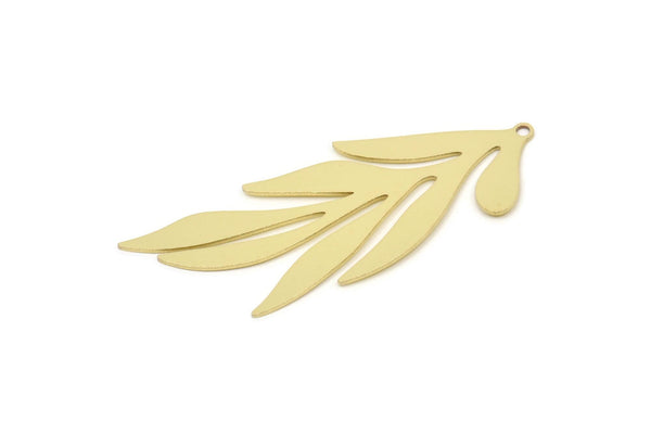 Brass Branch Charm, Raw Brass Leaf Charms With 1 Loop, Leaf Earrings (48x18.5x0.60mm) SMP2383